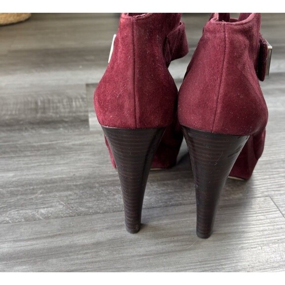 Michael Kors Suede Maroon Platform Stilleto Heels Size 9 Peep Toe - Picture 4 of 8